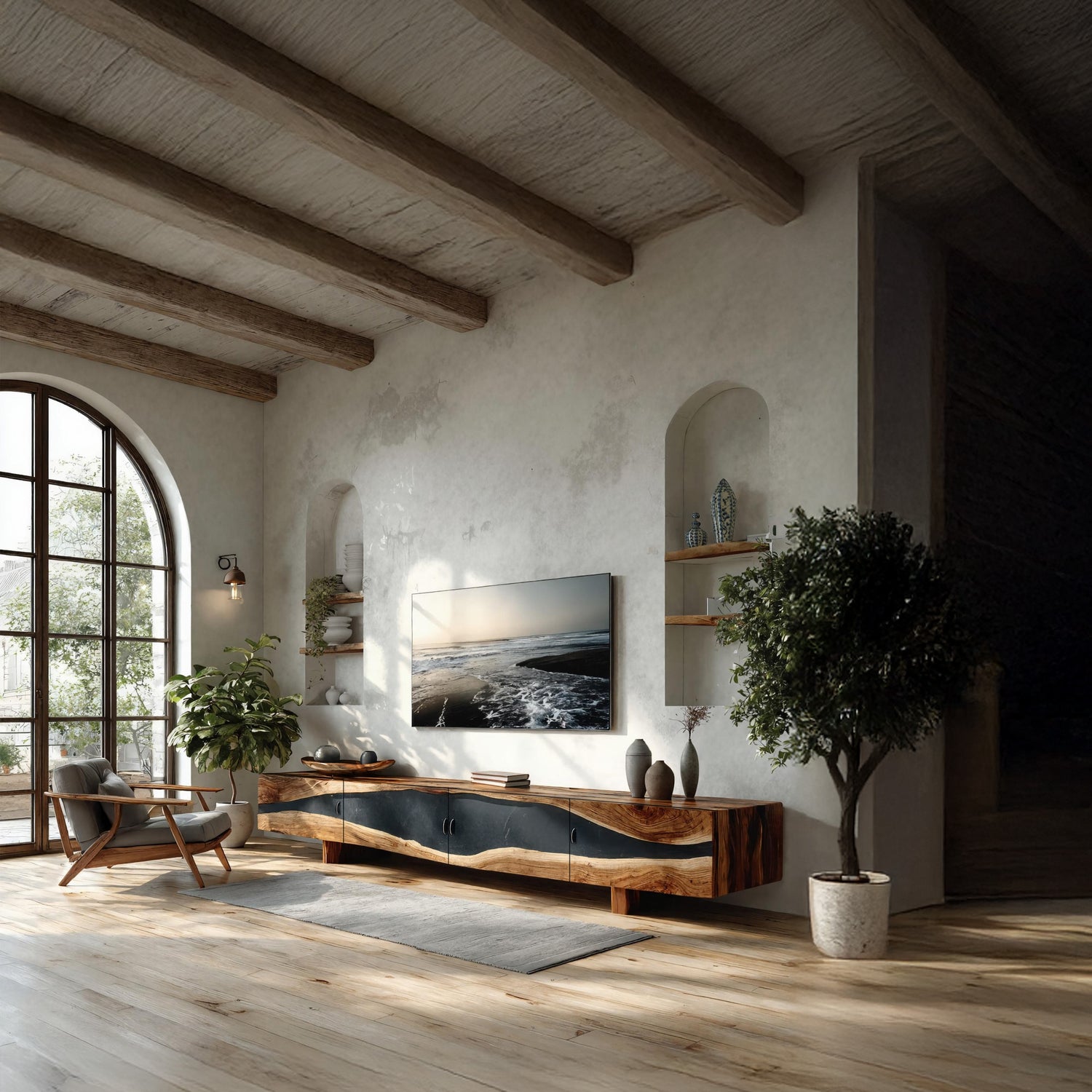 Farmhouse Rustic Solid Wood TV Cabinet For Living