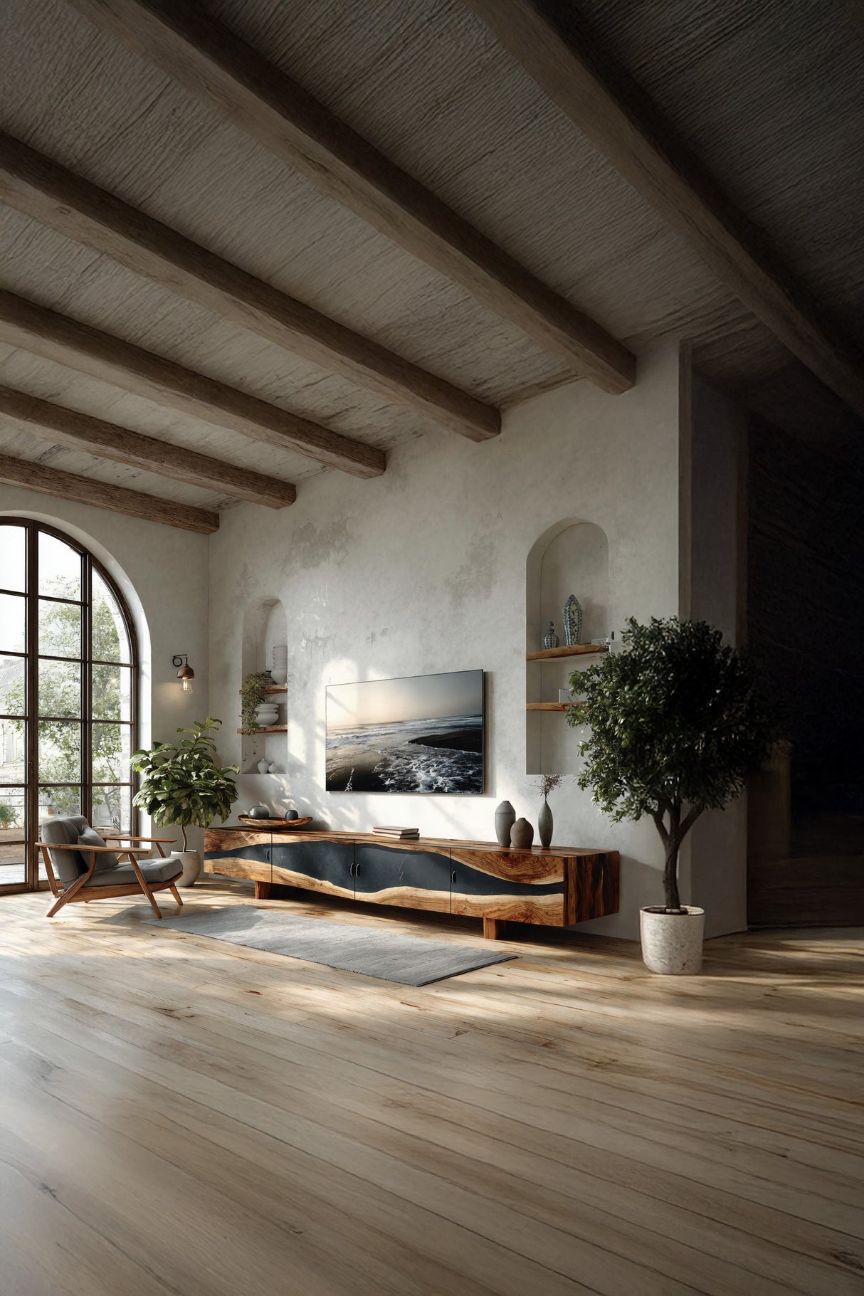 Farmhouse Rustic Solid Wood TV Cabinet For Living