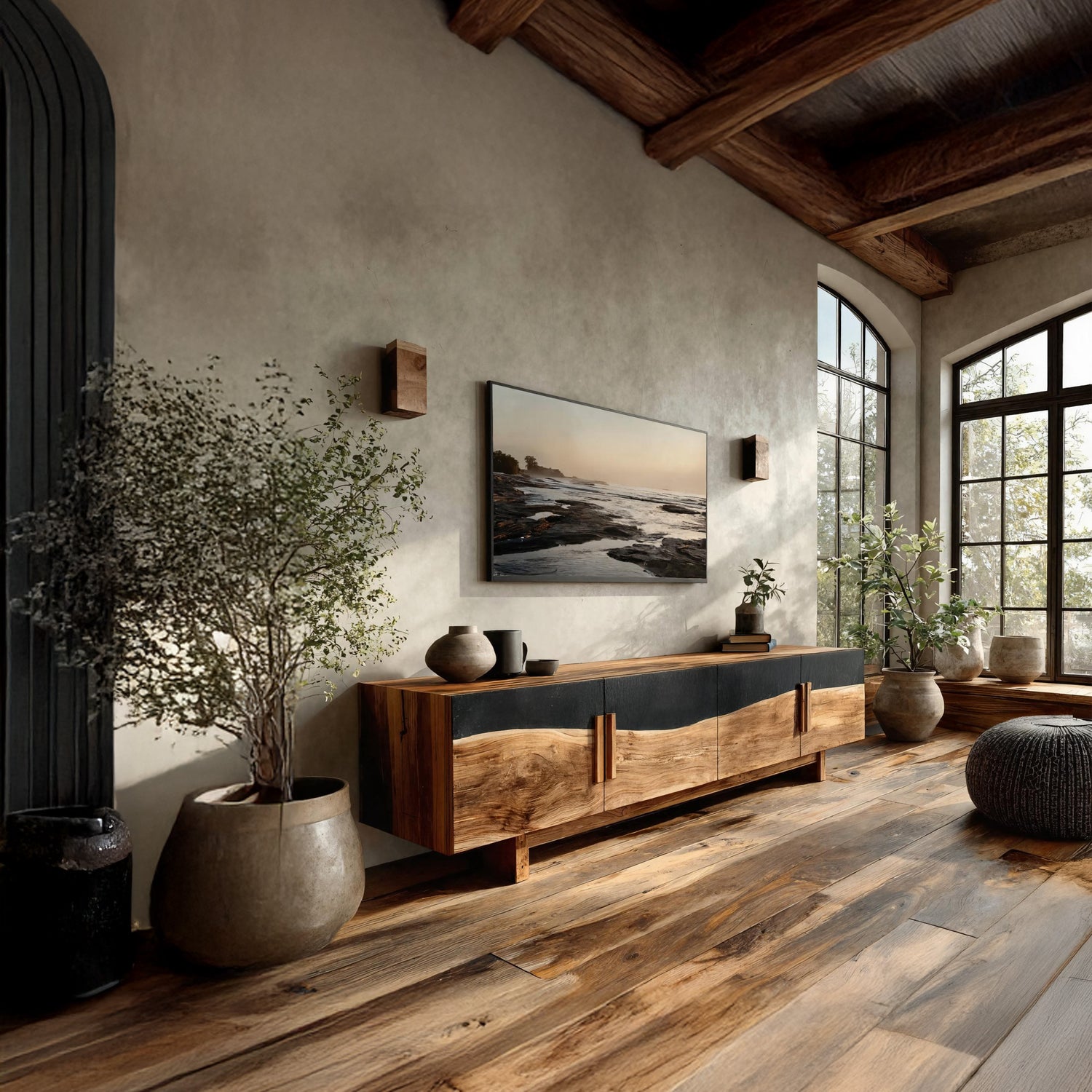 Mid Century Natural Wood Entertainment Unit For Decor