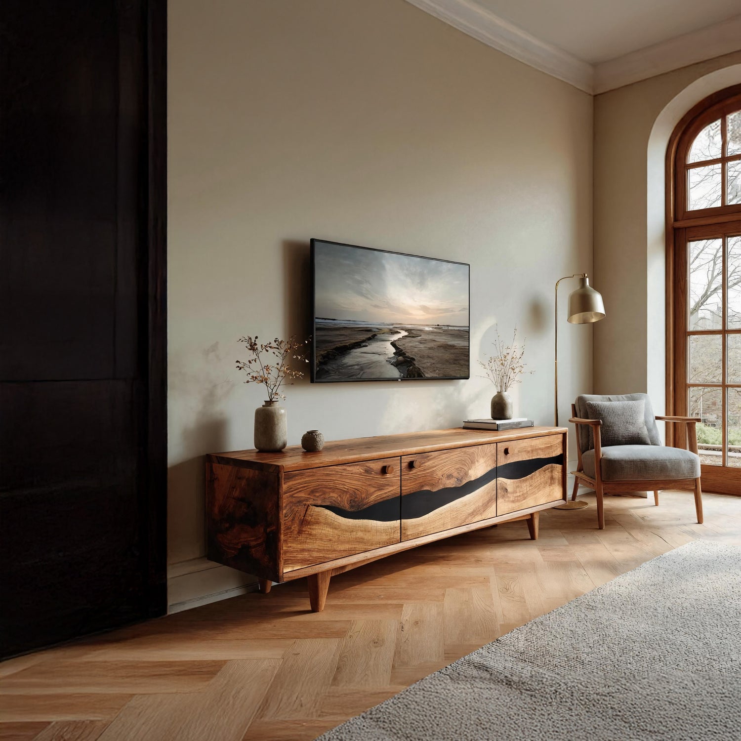 Handcrafted Wooden Console For Living Room Setup