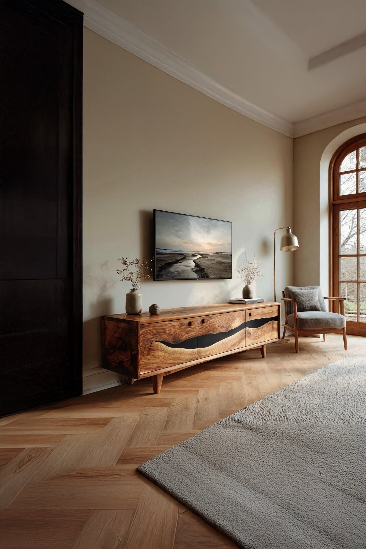 Handcrafted Wooden Console For Living Room Setup