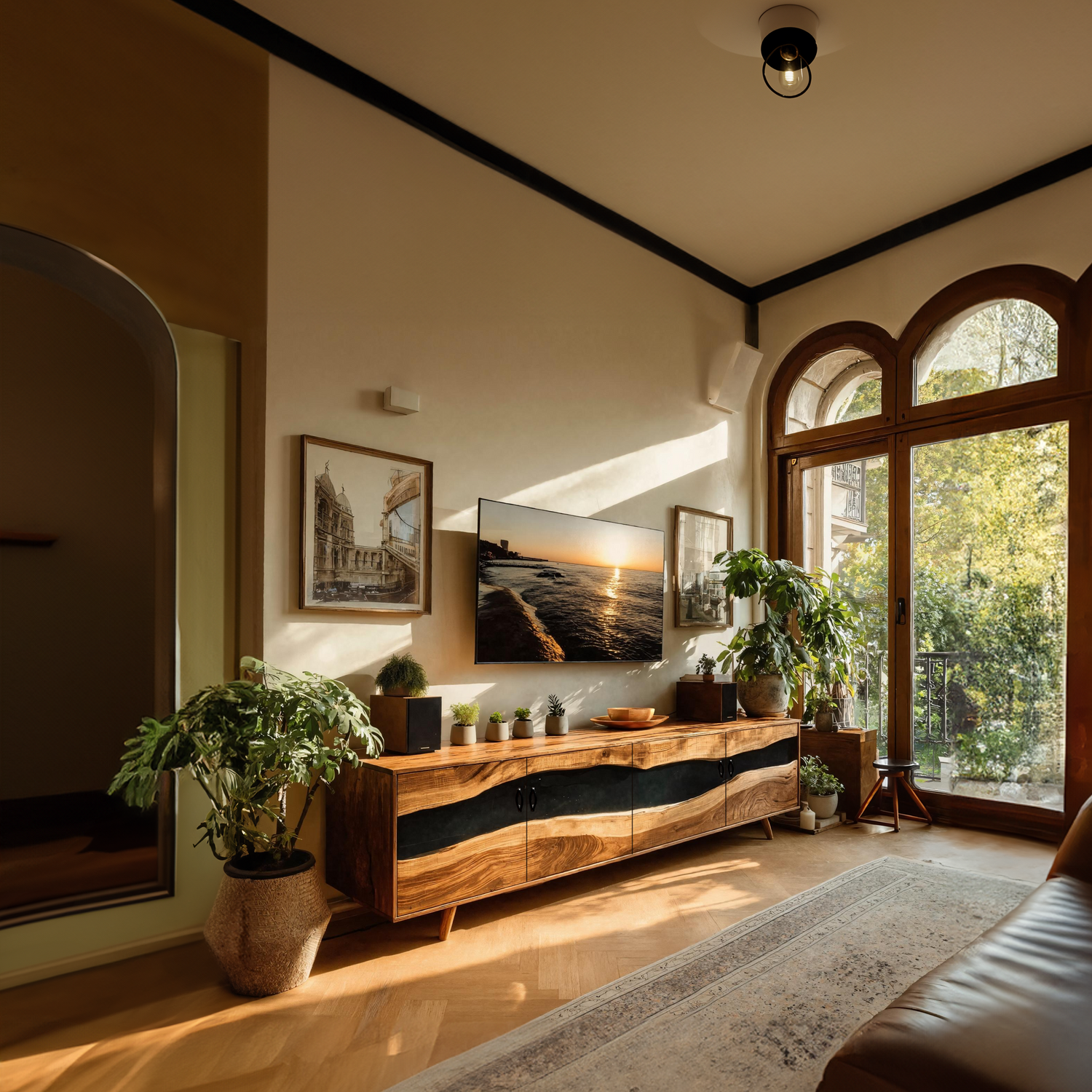 Farmhouse Live Edge Wood TV Cabinet For Interior