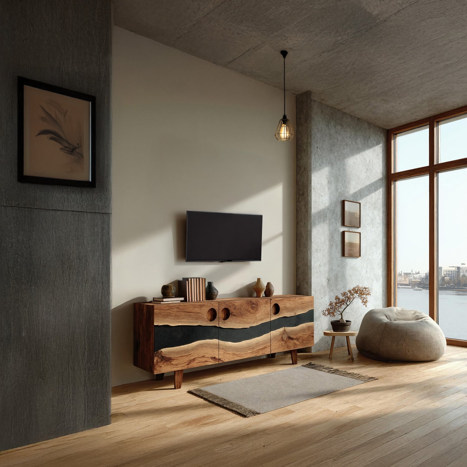 Farmhouse Solid Wood Media Stand For Home Decor