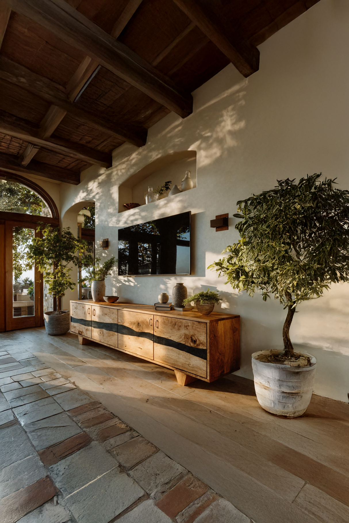 Mid Century Live Edge TV Cabinet For Living Room Design