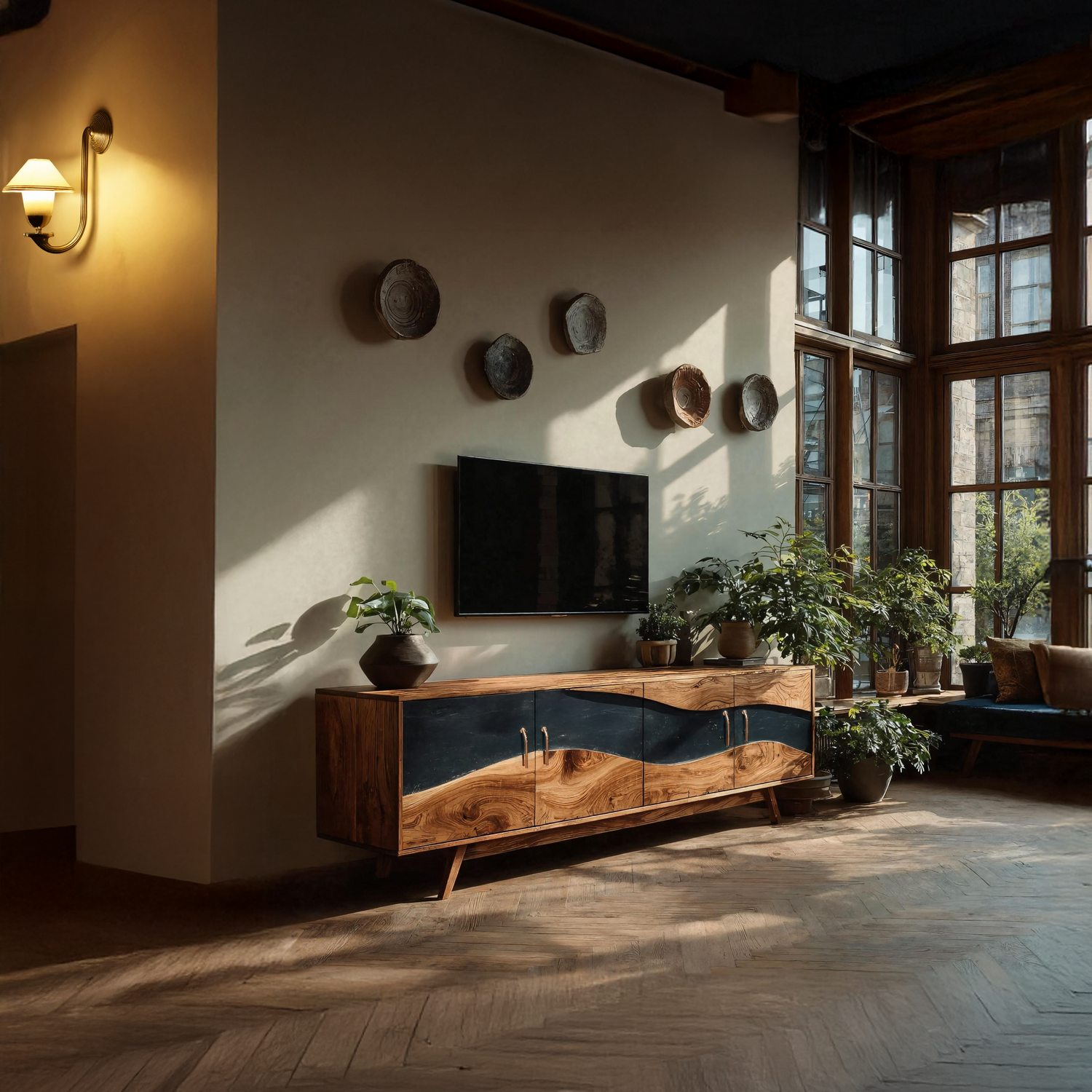 Modern Wooden Live Edge TV Stand For Entryway Design