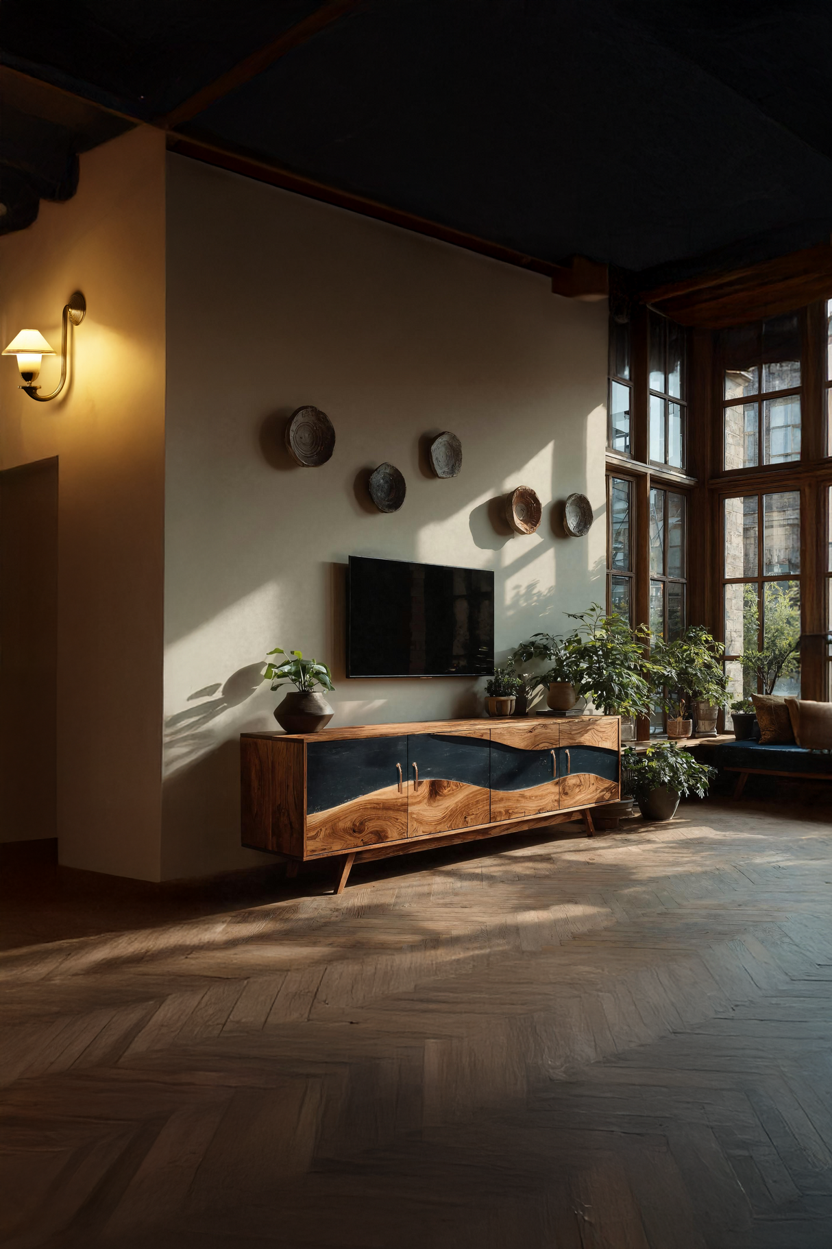 Modern Wooden Live Edge TV Stand For Entryway Design