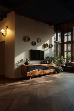 Modern Wooden Live Edge TV Stand For Entryway Design