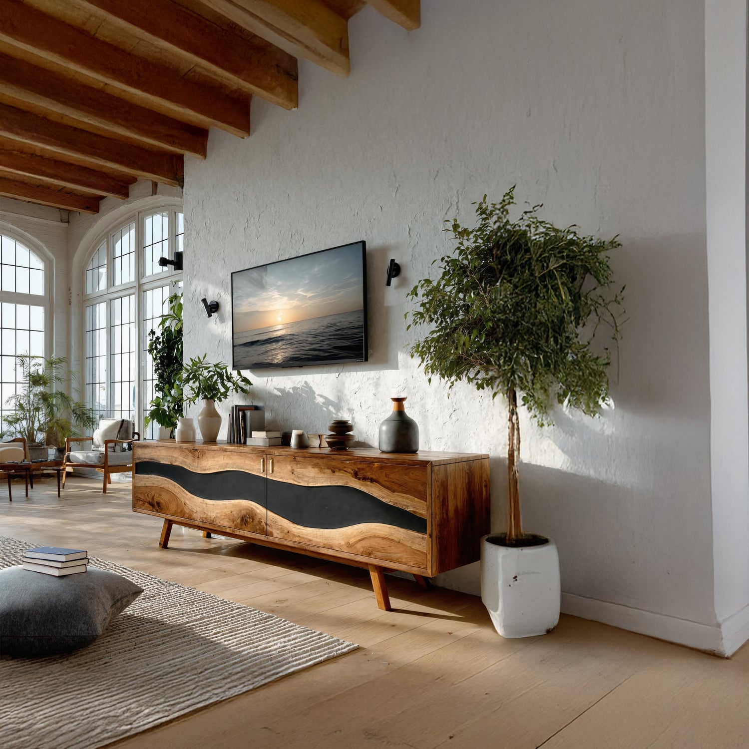 Mid Century Handmade Wooden TV Stand For Decor