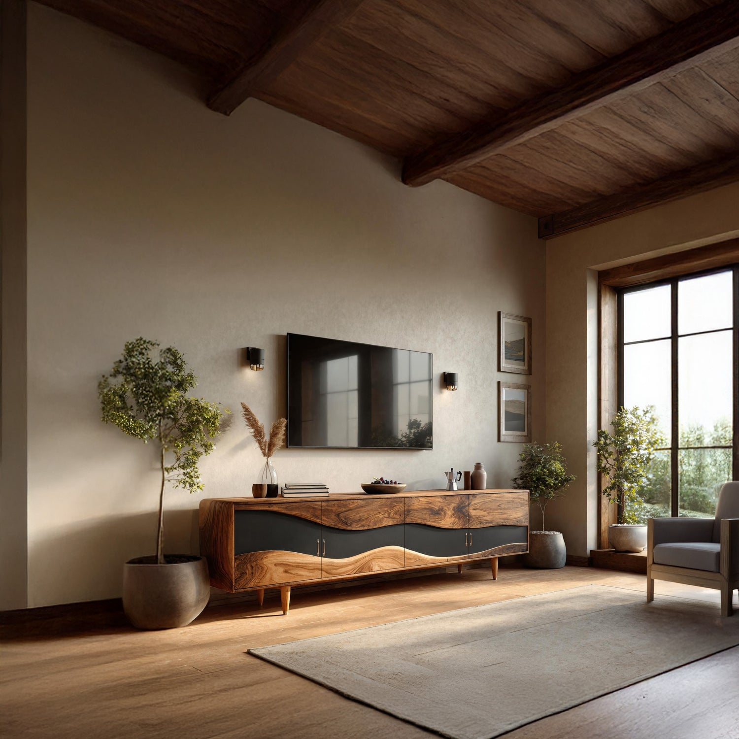 Mid Century Live Edge TV Cabinet For Luxury Living