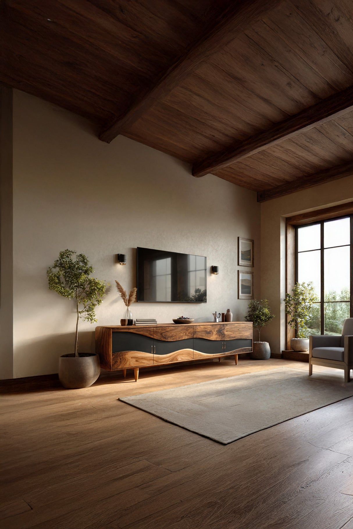 Mid Century Live Edge TV Cabinet For Luxury Living