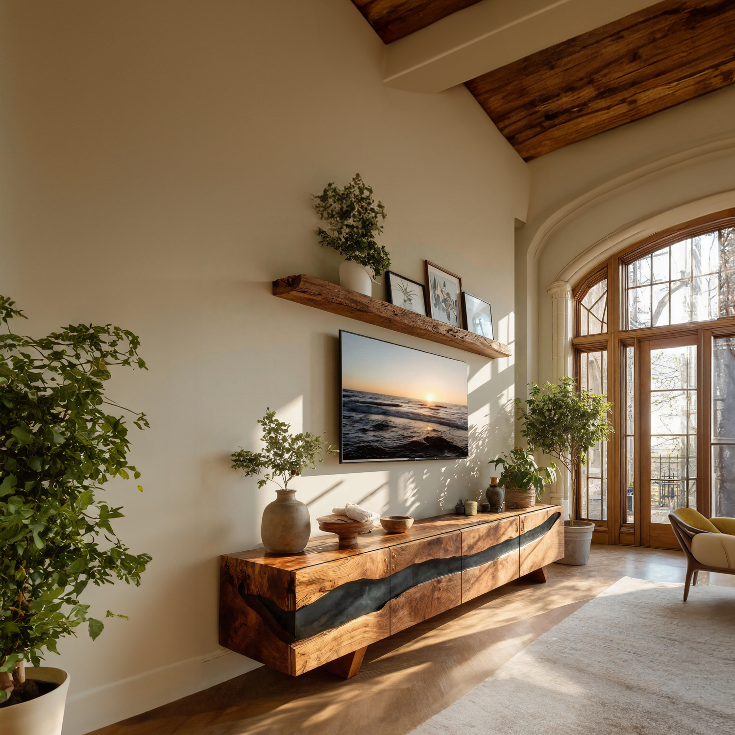 Mid Century Solid Wood Entertainment Stand For Decor