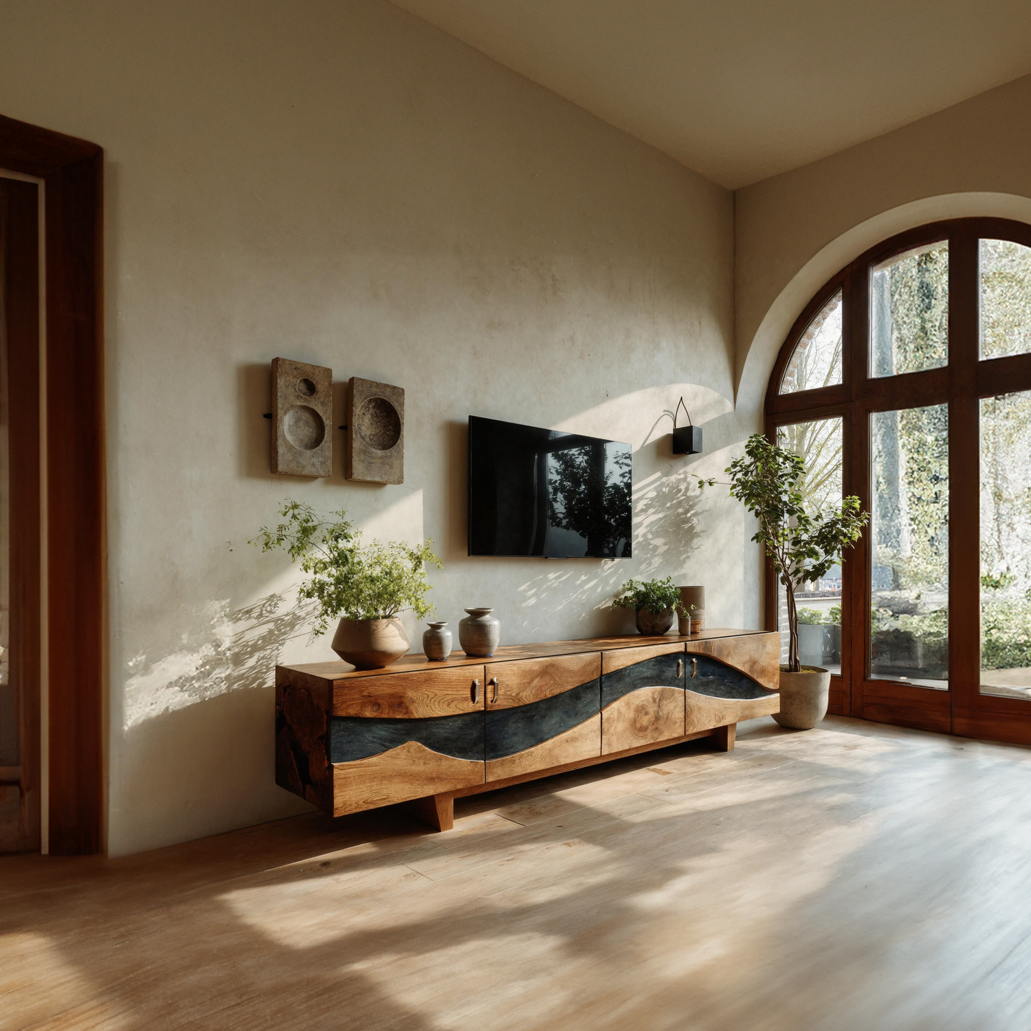 Modern Natural Wood TV Stand For Living Room