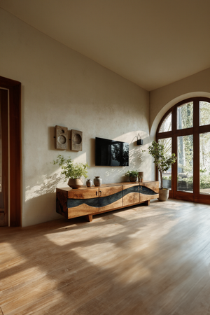 Modern Natural Wood TV Stand For Living Room