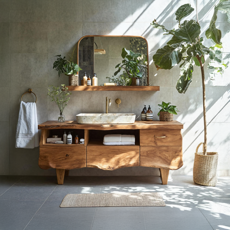 Farmhouse Wooden Vanity For Bathroom Interior Design