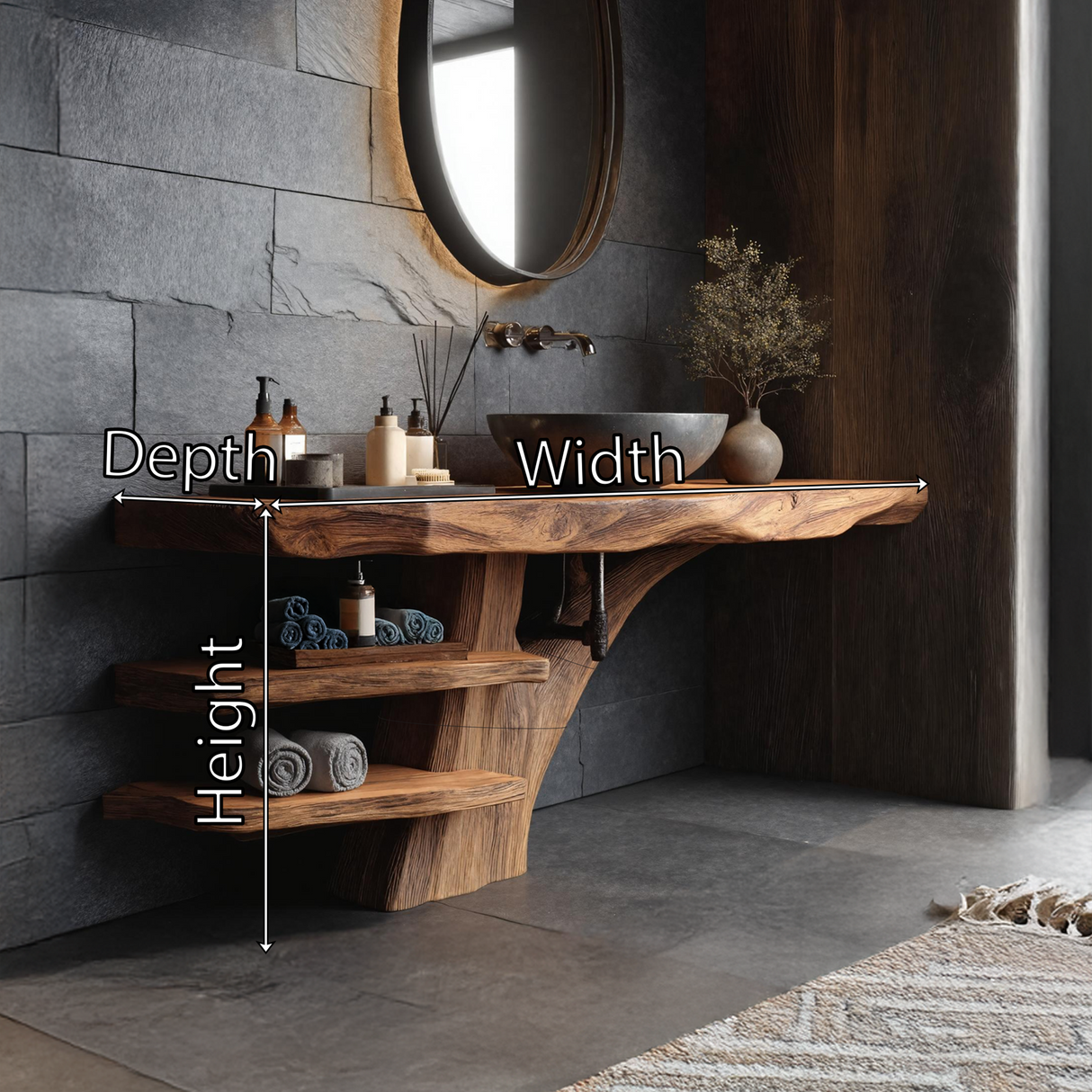 Handcrafted Live Edge Bathroom Vanity With Storage Shelf For Spa Bath