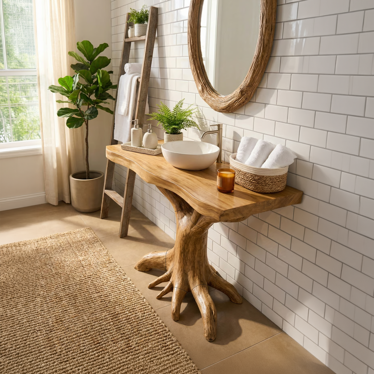 Modern Solid Wood Bathroom Vanity Live Edge Design For Luxury Bathroom