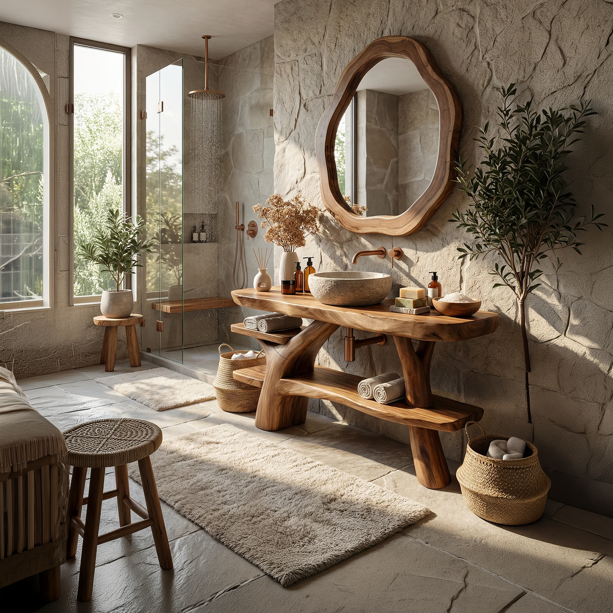 Handcrafted Bathroom Vanity Solid Wood With Shelf For Modern Bath