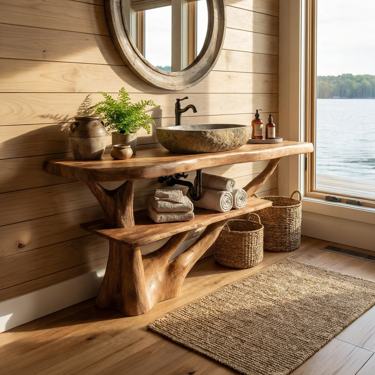 Modern Solid Wood Bathroom Vanity Organic Live Edge For Bathroom Decor