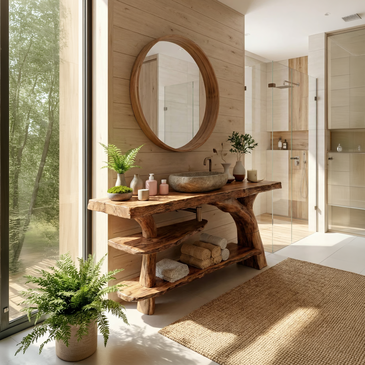 Mid Century Live Edge Bathroom Vanity Organic Wood For Luxury Spa Bath