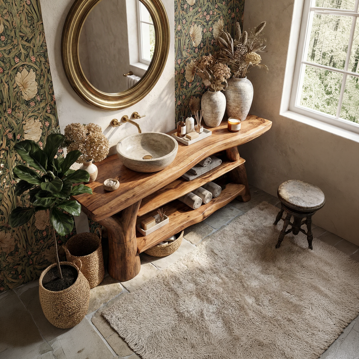 Modern Solid Wood Bathroom Vanity Live Edge For Luxury Spa Bathroom