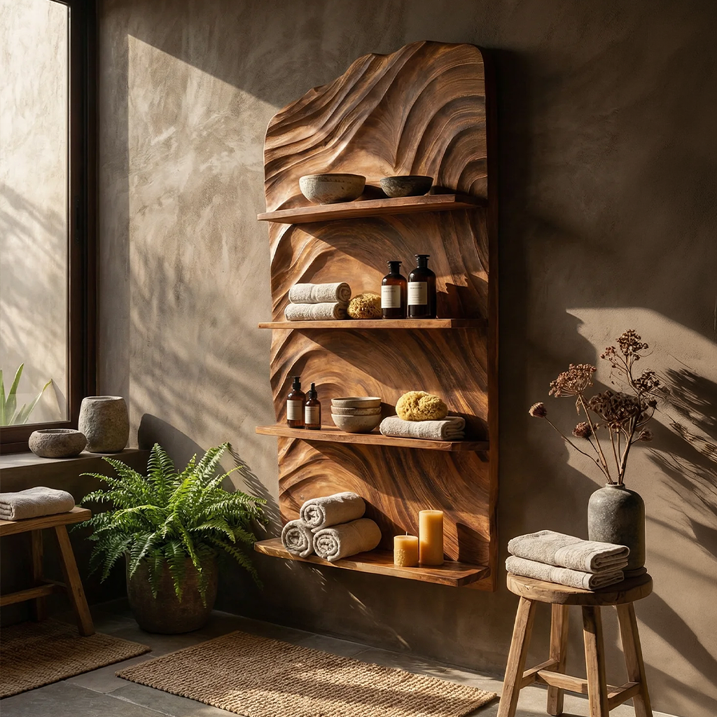 Rustic Handcrafted Wooden Wall Rack For Entryway Storage Display