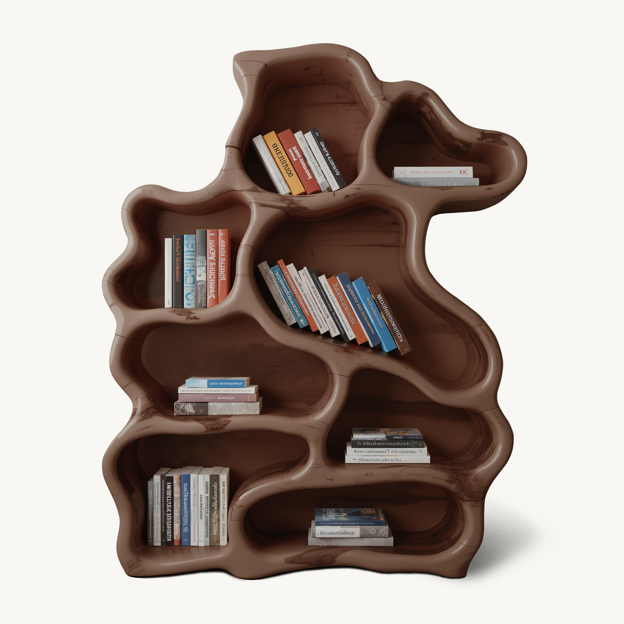 Organic Modern Bookshelf With Carved Design For Living Room And Home Library