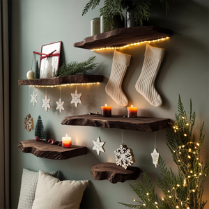 Handcrafted Wooden Floating Shelf For Holiday Entryway Wall Decor