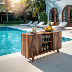 Mid Century Outdoor Bar Cabinet With Wine Storage For Patio