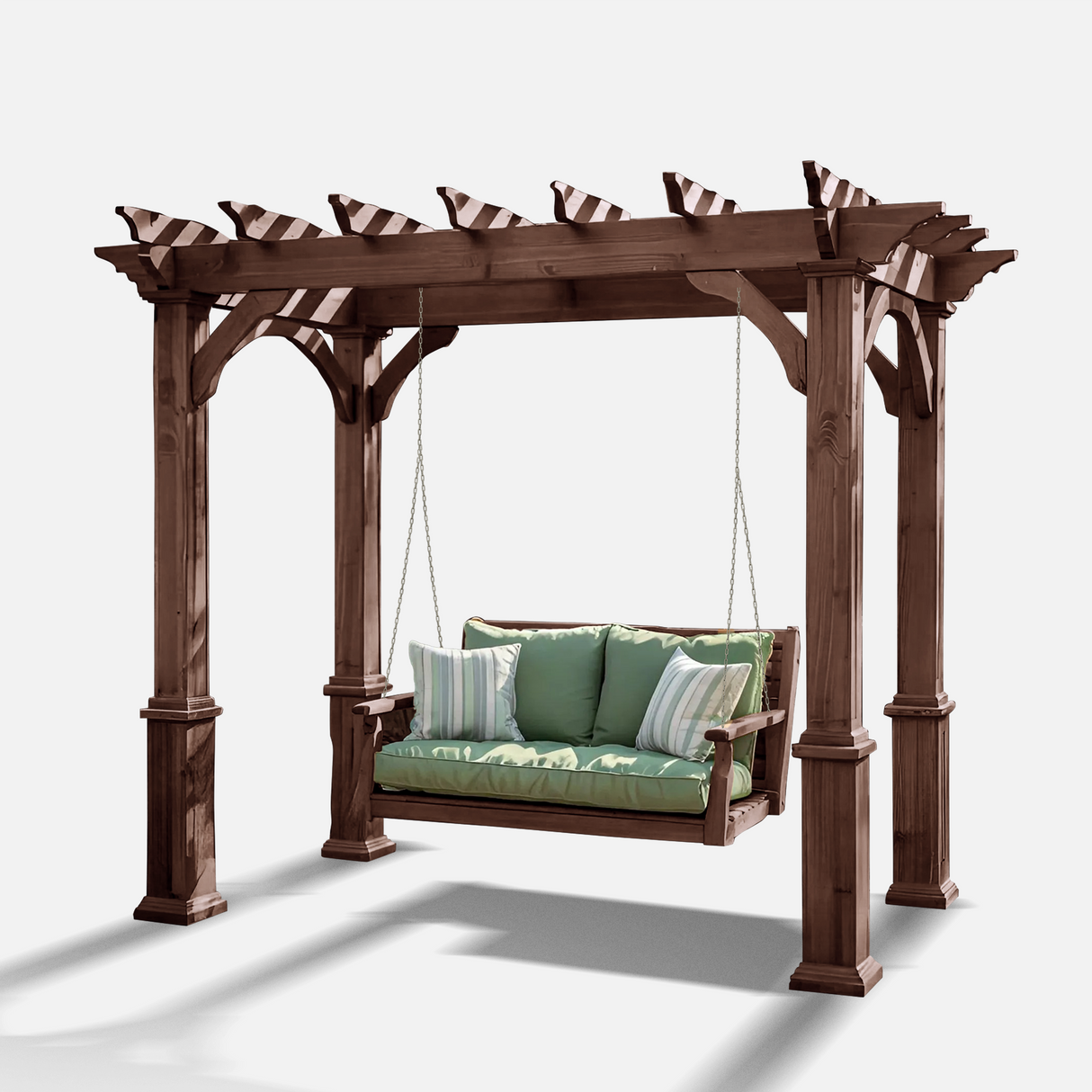 Rustic Pergola Swing Bench For Outdoor Garden And Lounge