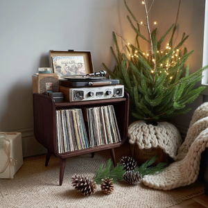 Farmhouse Solid Wood Record Stand For Cozy Christmas Decor
