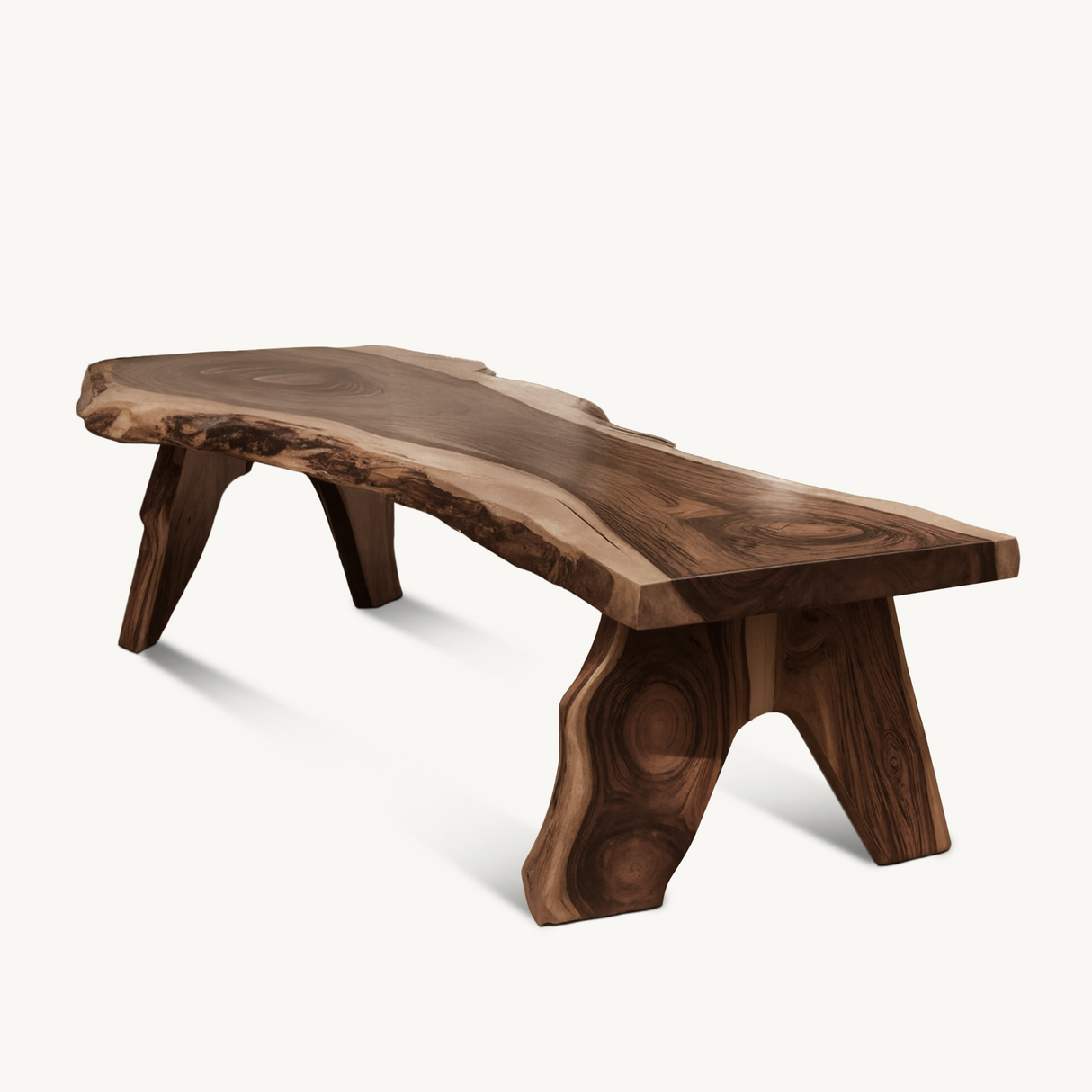 Rustic Live Edge Wooden Bench For Patio Or Garden