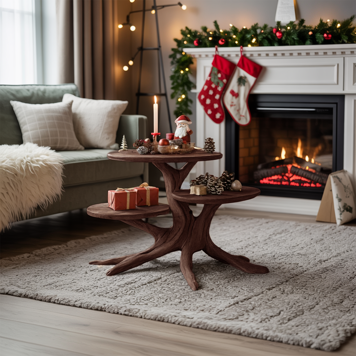 Rustic Solid Wood End Table For Warm Living Room