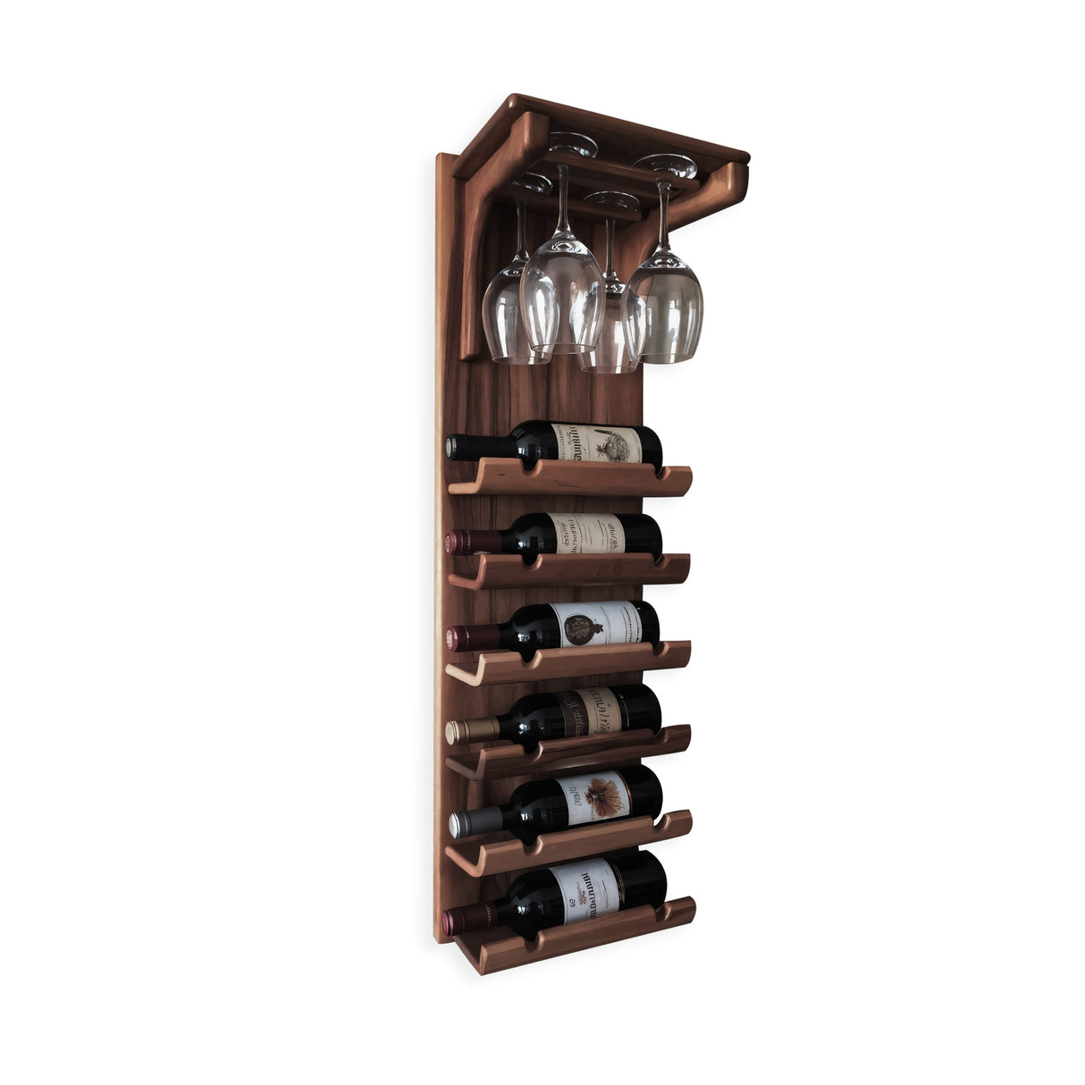 Wall Mounted Wooden Wine Rack With Glass Holder For Kitchen Or Home Bar