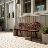Outdoor Wooden Bench With Wave Carved Backrest For Garden