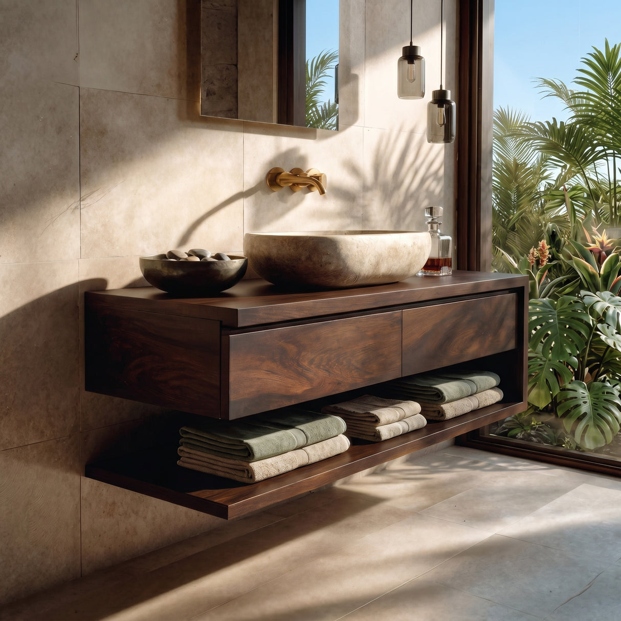Contemporary Wall Mounted Wood Bathroom Vanity For Bathroom