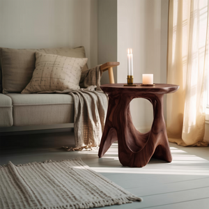 Modern Sculptural Carved Side Table For Living Room