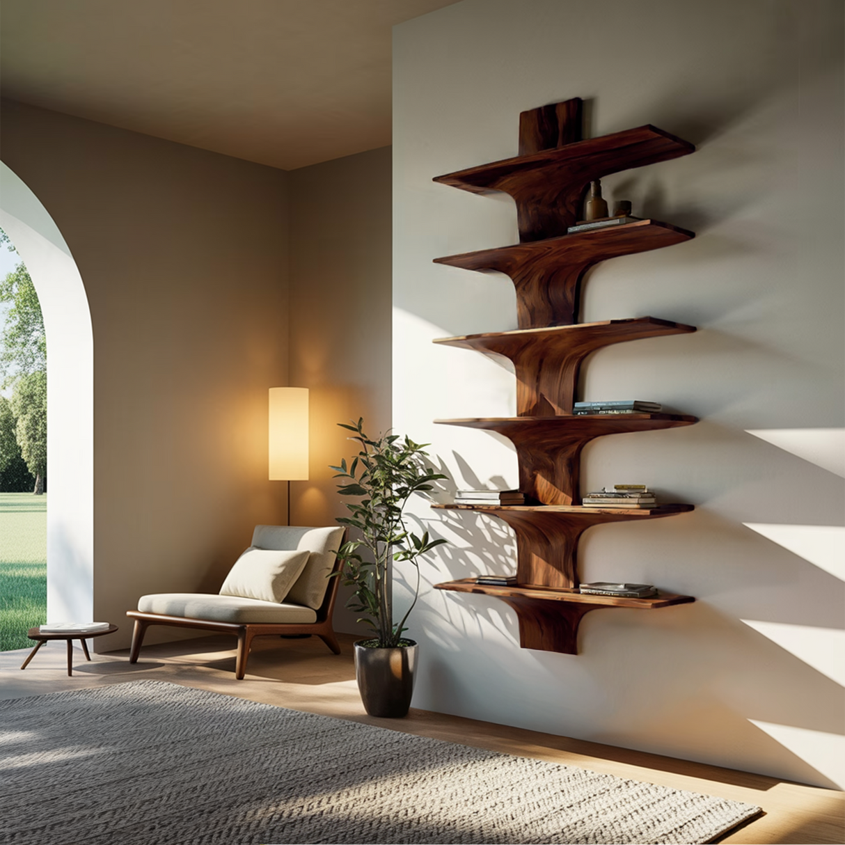 Contemporary Wood Wall Mounted Bookshelf For Home Interior