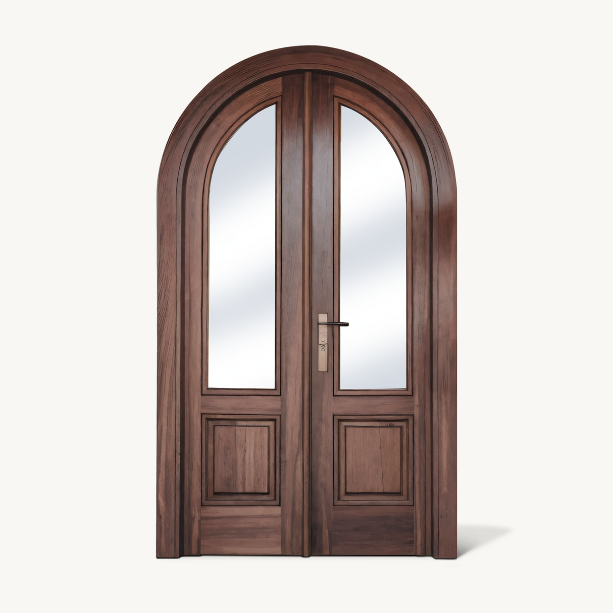 Arched Double Entry Door With Glass Panels For Mediterranean And Spanish Homes