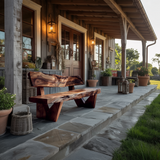 Handcrafted Outdoor Bench With Live Edge Backrest For Garden