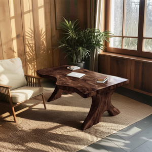 Organic Live Edge Desk With Sculptural Base For Workspace