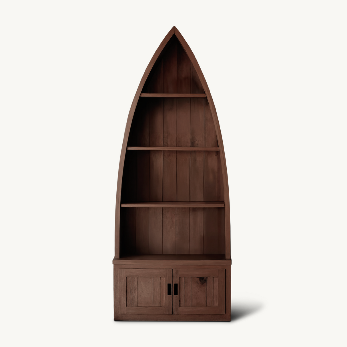 Boat Shaped Display Cabinet With Storage Drawers For Living Room And Entryway