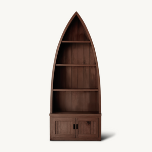 Boat Shaped Display Cabinet With Storage Drawers For Living Room And Entryway