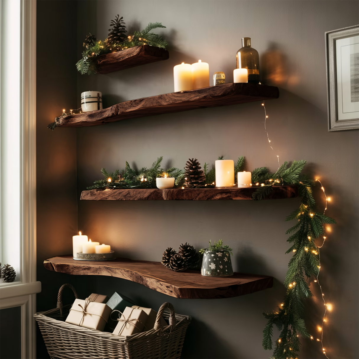 Handcrafted Solid Wood Floating Shelf For Holiday Living Room Design