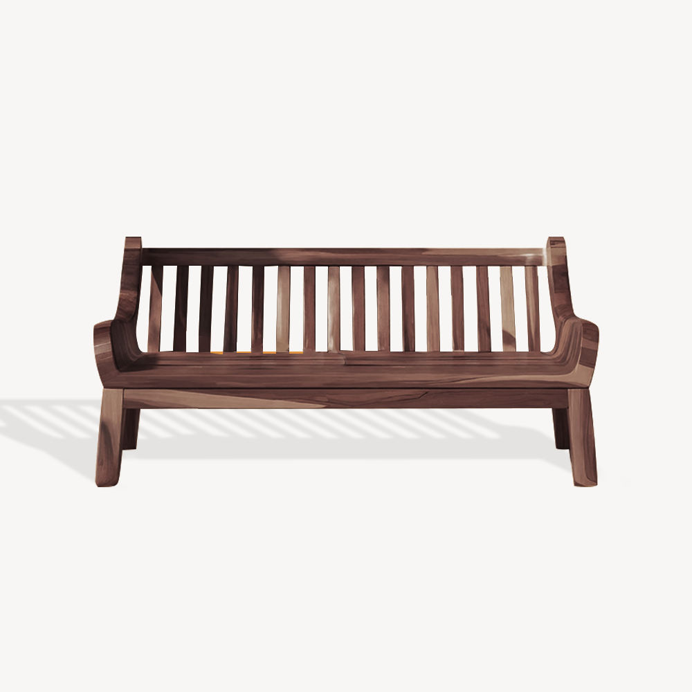 Contemporary Outdoor Wooden Bench With Curved Armrests For Garden Or Porch