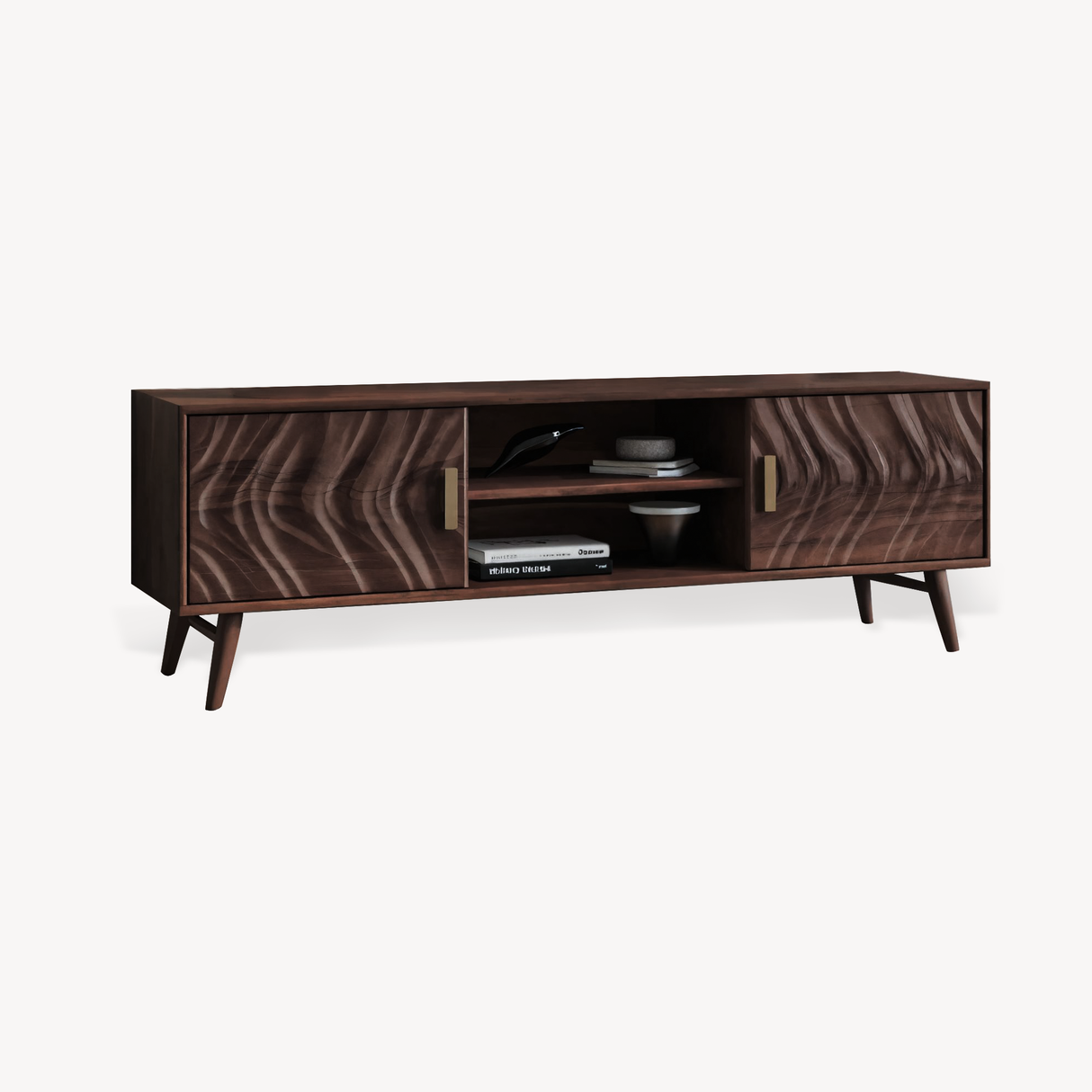 Mid Century TV Stand Wave Cabinet For Living Room And Media
