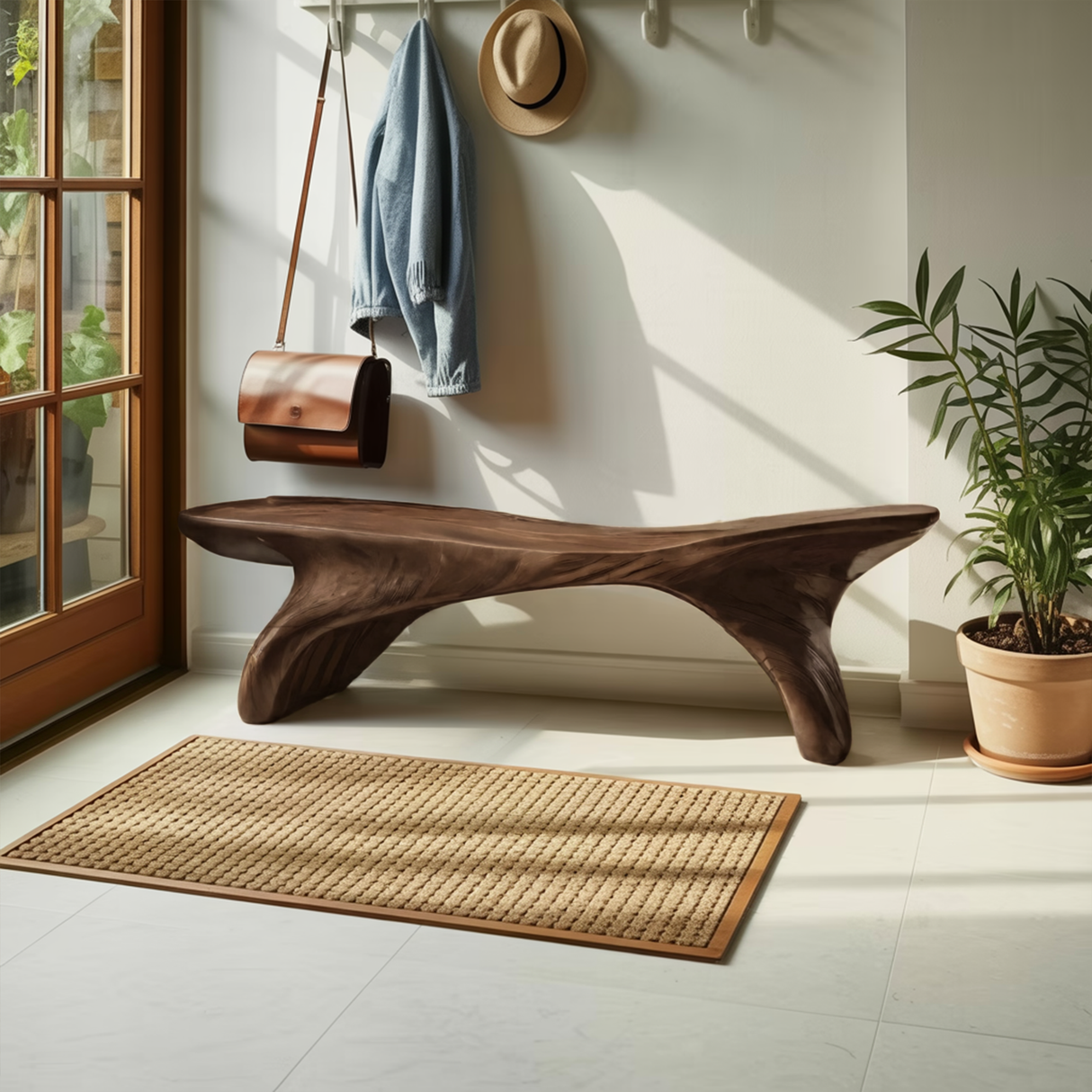 Organic Sculptural Bench With Curved Design For Entryway