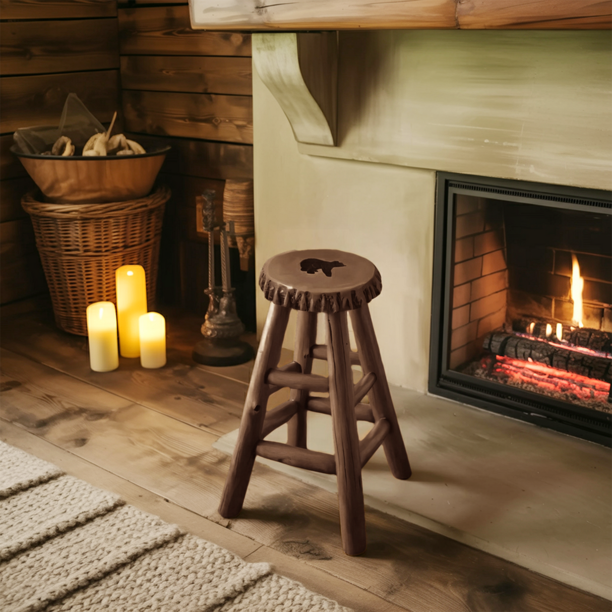 Rustic Black Bear Stool For Cabin Living Room Seating