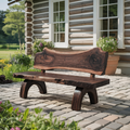Rustic Live Edge Bench With Backrest For Patio Garden Courtyard