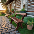 Rustic Garden Bench With Curved Seat For Patio Pathway And Front Porch