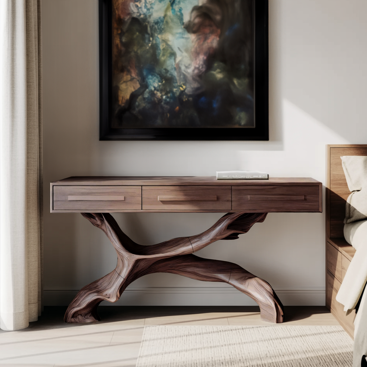 Mid Century Live Edge Entryway Table For Bedroom Rustic Accent